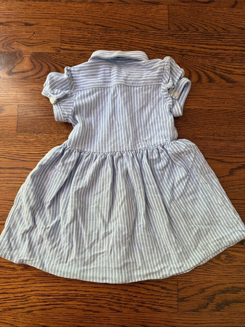Ralph Lauren Blue & White Striped Cotton Baby Dress with Bloomer Set
